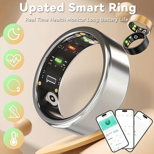Smart Ring Health & Fitness Tracker Titanium – IP68 Waterproof, Sleep Heart Rate Step Calorie Stress Monitor, BLE 5.3 Magnetic Charging, Android iOS Compatible | Men Women Gift | Black Silver