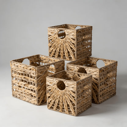 Water Hyacinth Storage Baskets with Seagrass and Paper Rope Options in 2- or 4-Pack Cube Sizes
