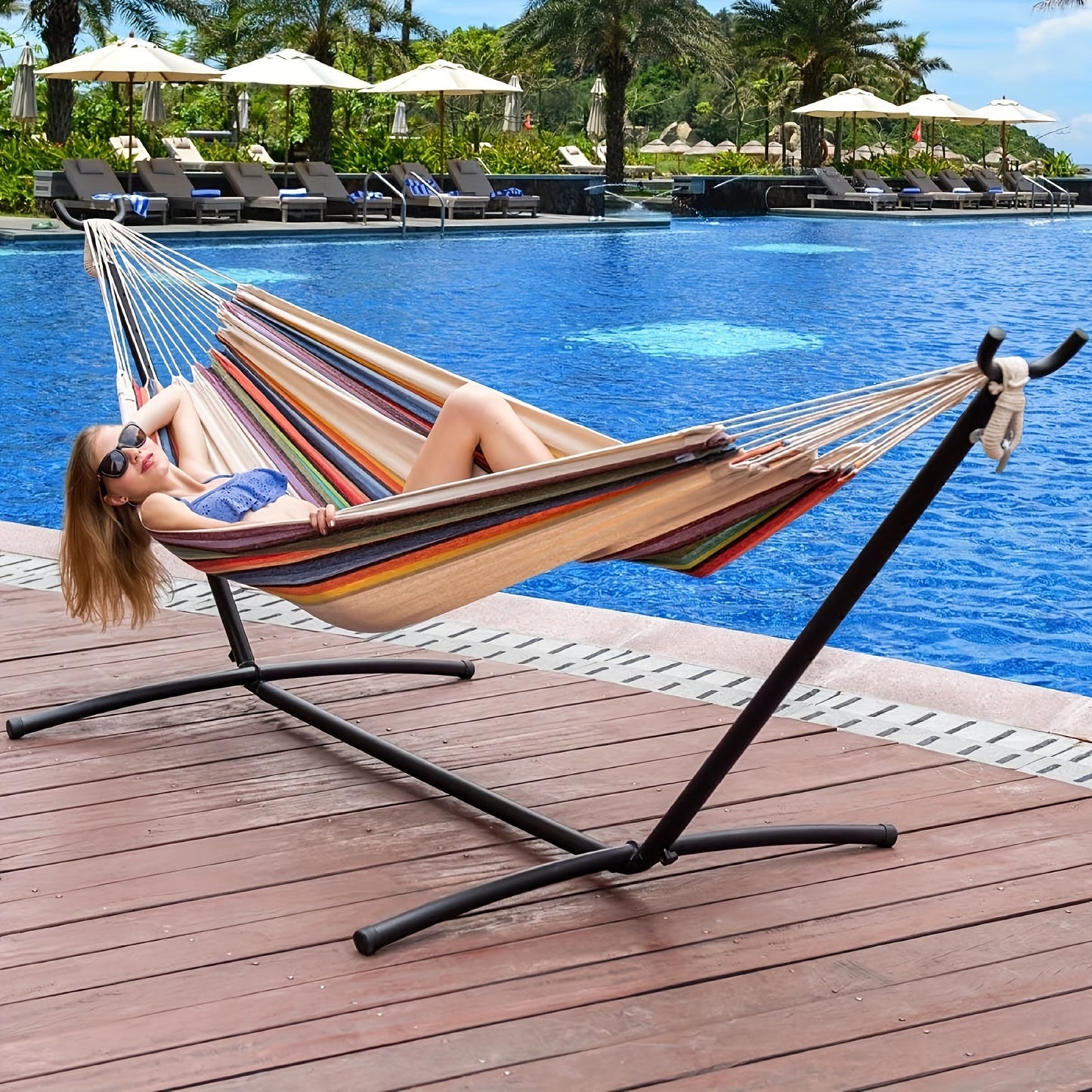 Hammock and Steel Stand Set with Pillow, Carry Case, Eight Colors and 450 lb Load-Limit Marking