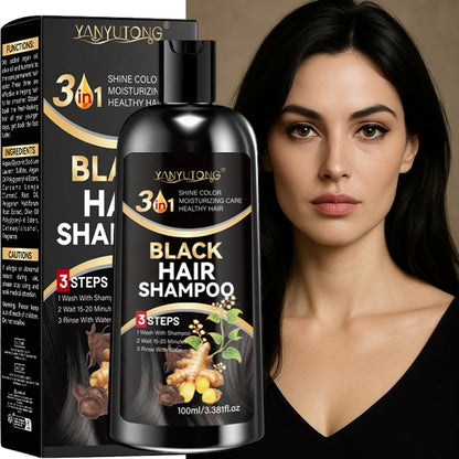Hair Dye Shampoo, YANYUTONG 100ml Black 3-in-1 Bottle with Three-Step Package Directions for Home Use