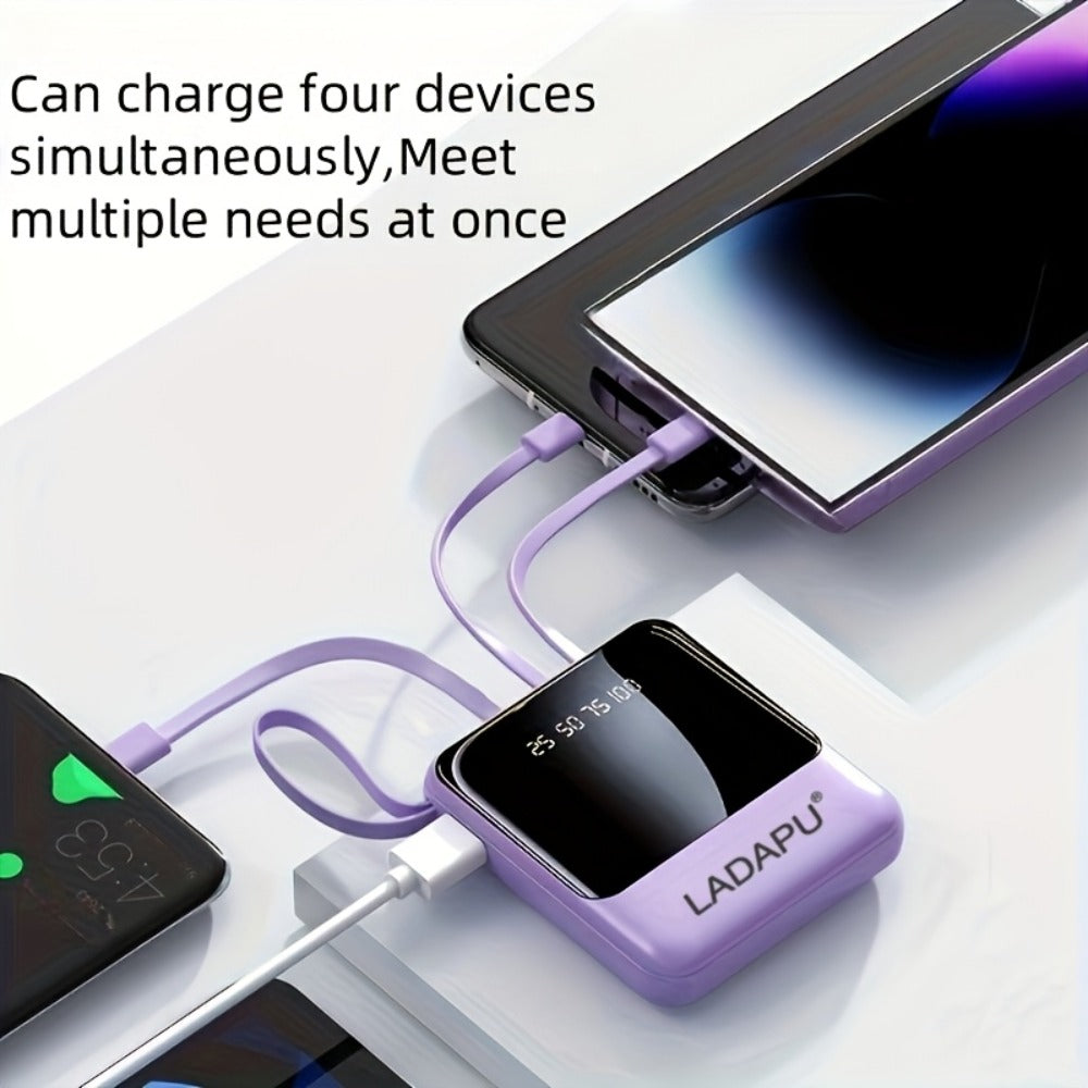Power Bank 10000mAh with Built-In Cable Set, 5W/15W/22.5W Variants, Display and Lanyard for Travel