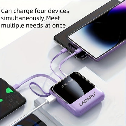 Power Bank 10000mAh with Built-In Cable Set, 5W/15W/22.5W Variants, Display and Lanyard for Travel