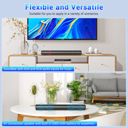 Detachable 21.65-Inch TV Soundbar with TF, AUX, USB and RCA Inputs, FM Radio and Black Finish