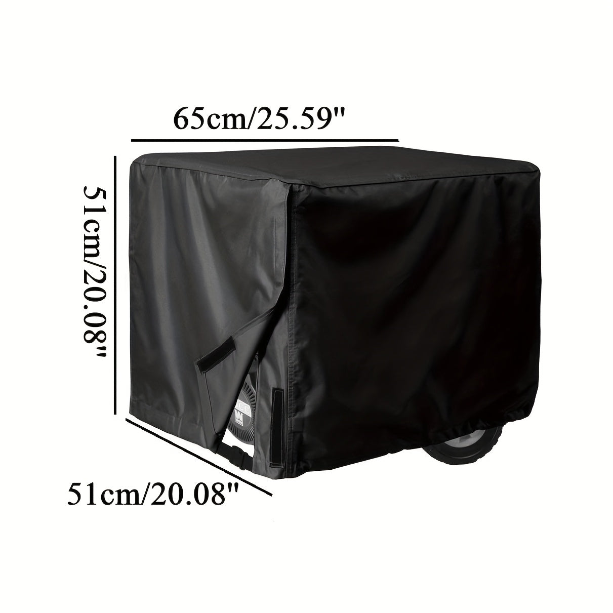 Generator Cover in Black with Displayed 25.59 x 20.08 x 20.08-Inch Dimensions and Side Access Opening