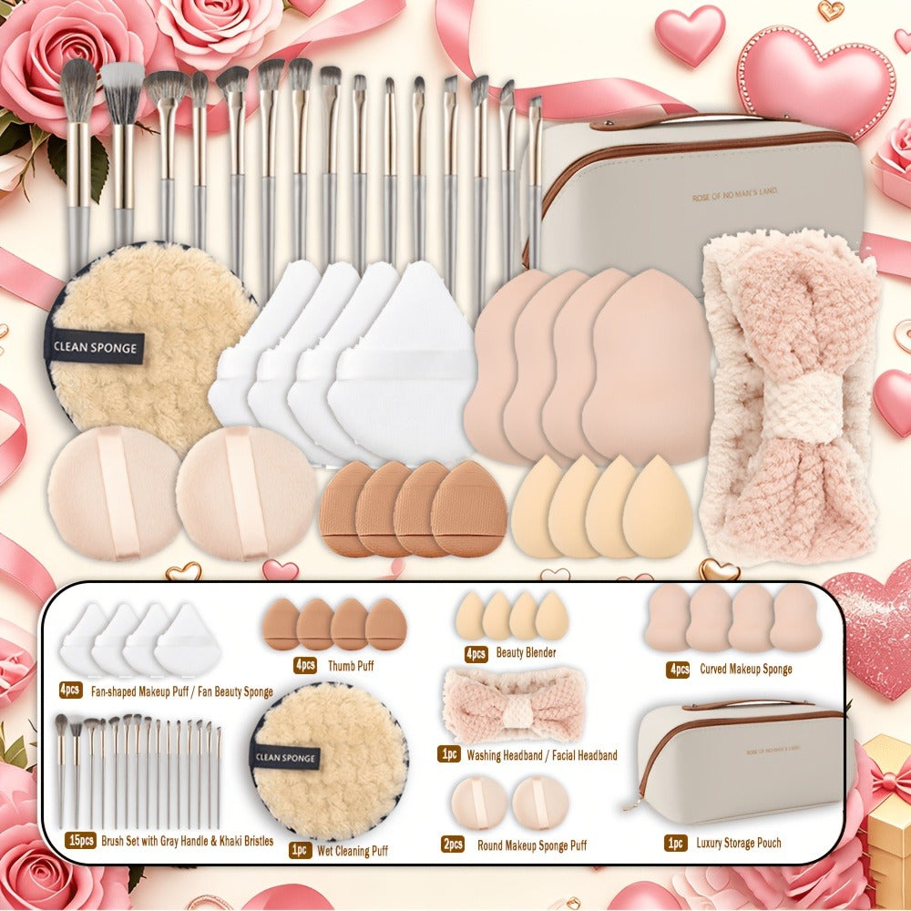Makeup Brush Set, 36- or 49-Piece Nylon Bristle Collection with Blending Sponges and Expandable Storage Box