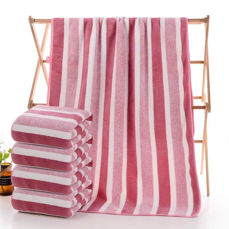 Bath Towels Set 1 or 4 Pack 346GSM Polyester Striped Towels 70 x 140cm in Four Colors for Home and Guest Use
