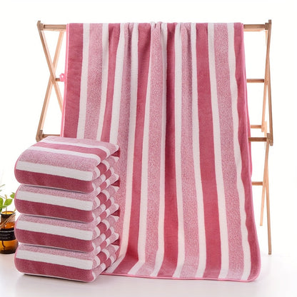 Bath Towels Set 1 or 4 Pack 346GSM Polyester Striped Towels 70 x 140cm in Four Colors for Home and Guest Use
