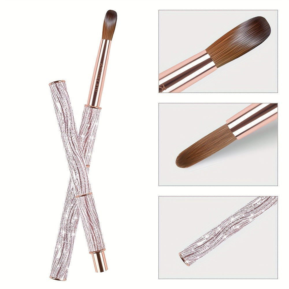 Round Nail Art Brush with Pink Sparkle Handle in Sizes 8, 10 or 12 and Three-Piece Set Option