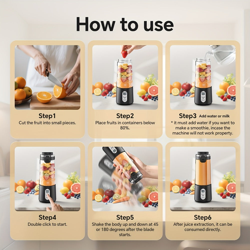 Portable Blender with Clear Cylindrical Cup, Digital Timer Display, Flip-Up Handle and Three Color Options