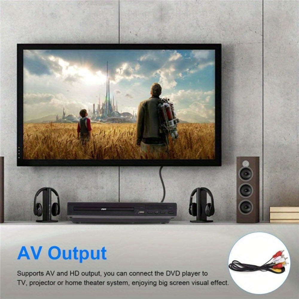 All Regions Free DVD Player with AV & Coaxial Output for Older TVs – 720P HD, USB Port, Remote Control, Plays DVD SVCD VCD CD-R MP3, No HDMI Compact Home Theater Player, US Plug, Black