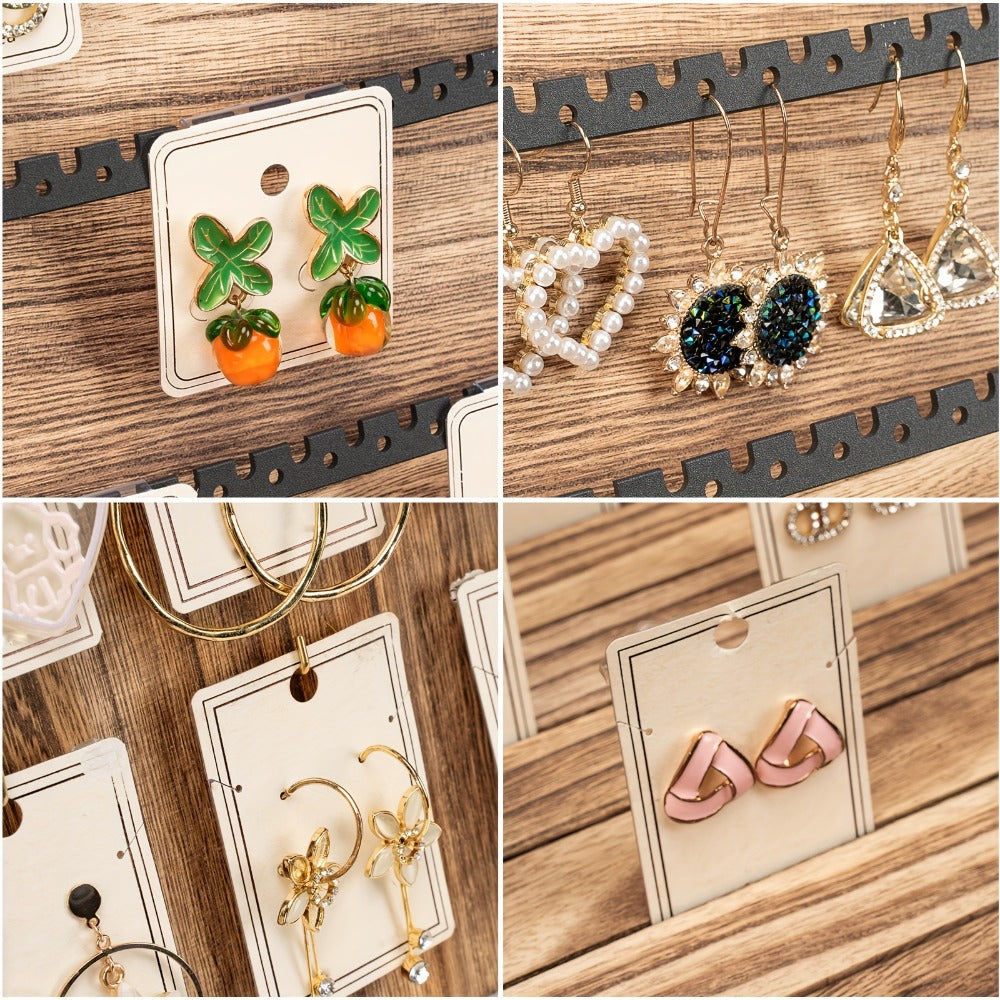 Burnt-Wood Jewelry Display Case with Carry Handle, Buckle Closure and Multi-Section Earring Card Storage
