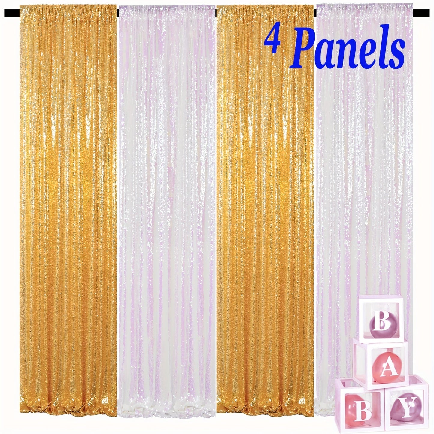Sequin Backdrop Curtain 4 Panels 2FTx8FT – Shimmer Glitter Background for Wedding Party Photo Booth Decoration