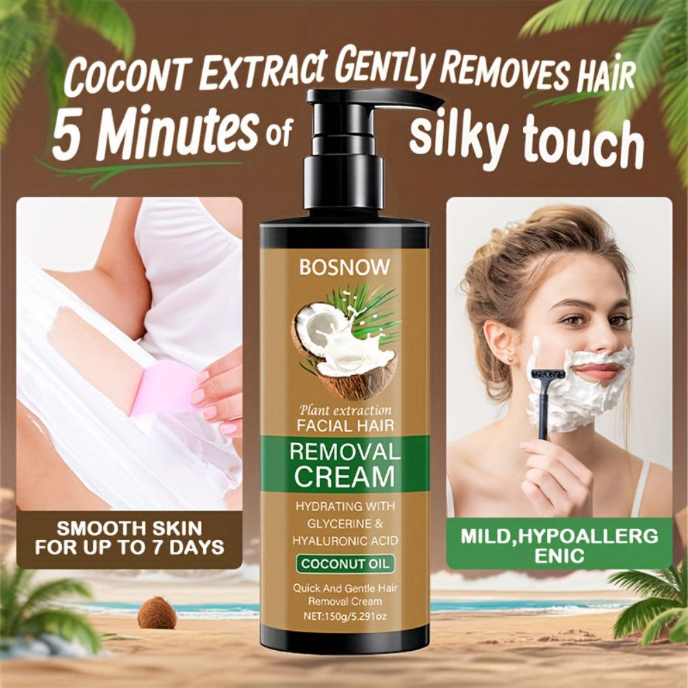 Hair Removal Cream BOSNOW 150g Coconut Oil Pump Bottle with Carton for External Body Grooming