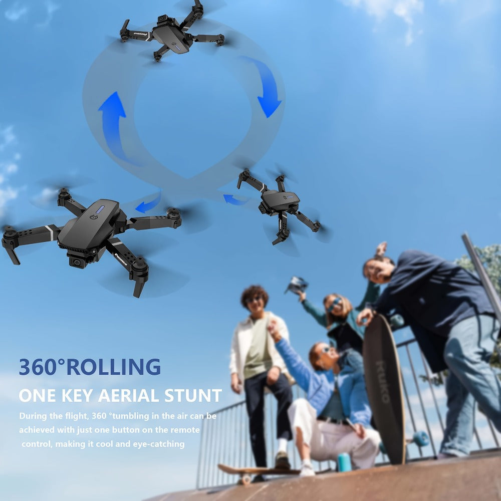 E88 Foldable Drone with Dual Camera – RC Quadcopter 360° Stunt Flip Surround Flight Optical Flow Height Hold 500mAh Battery Beginner to Intermediate Indoor Outdoor Flying Toy Gift for Teens Adults Boys