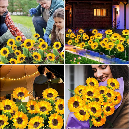 Solar Sunflower Garden Stake Lights, Four Assemblies with 12 Flowers and 8 Butterfly Clips
