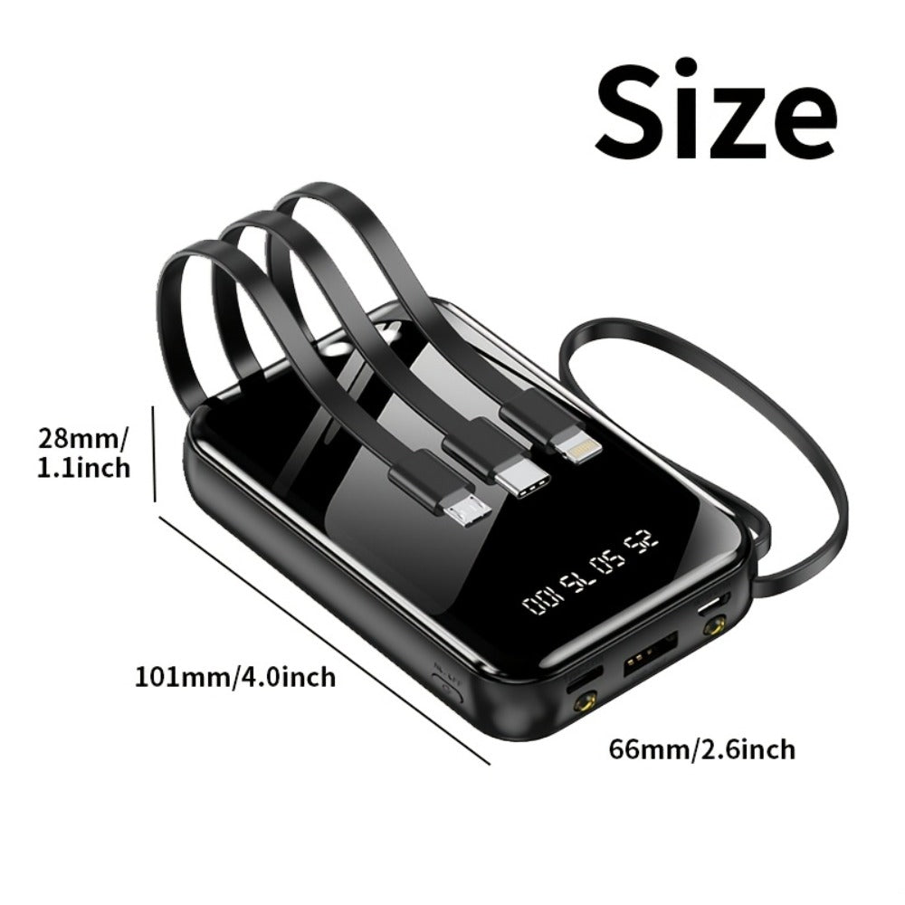 Power Bank 50000mAh 22.5W with Four Built-In Cables, Digital Display and LED Flashlight in Black or Purple