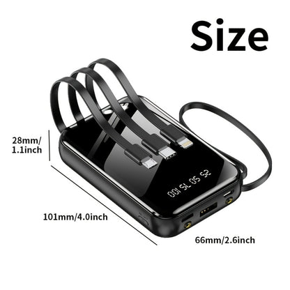 Power Bank 50000mAh 22.5W with Four Built-In Cables, Digital Display and LED Flashlight in Black or Purple