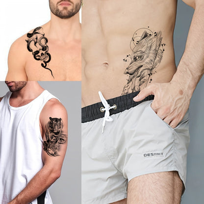 Temporary Tattoos GLARYYEARS 48-Piece Black Skull, Snake and Dark Art Set with 12 Large and 36 Small Sheets