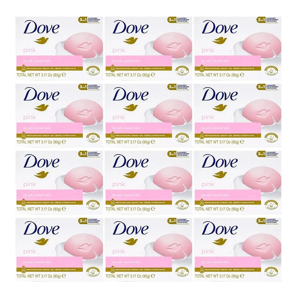 Moisturizing Beauty Bar Soap 12 Pack Pink Gentle Cleansing Bar 90g Each - Nourishing Skin Care Soap for Dry Sensitive Skin Face Body Daily Use Women Men