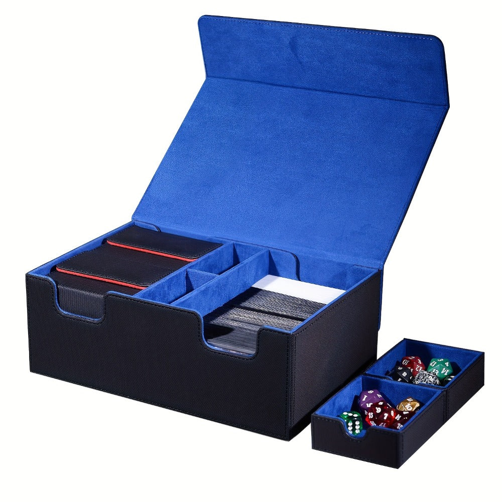 Magnetic Trading Card Deck Box for 600+ Cards with Four Deck Slots, Two Dice Trays and Four Colors