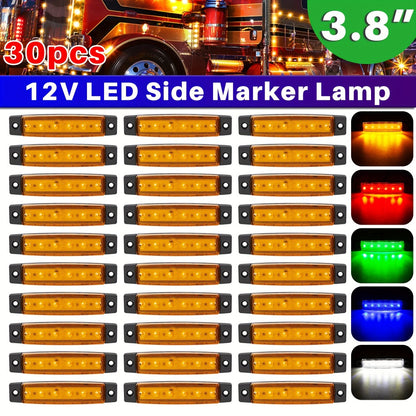 LED Side Marker Lights 30-Pack – 3.8" 6-LED Indicator Lamps for Car, Truck, Trailer & Bus, 12V Multi-Color