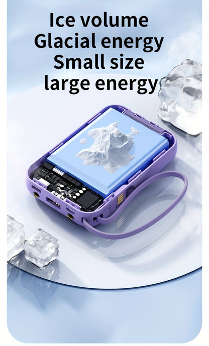 Power Bank 50000mAh 22.5W with Four Built-In Cables, Digital Display and LED Flashlight in Black or Purple