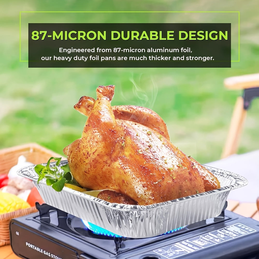 Disposable Aluminum Pans with Lids 25 Pack – 9x13 Half Size Heavy-Duty Foil Baking Trays for Roasting, Reheating & Cooking – Oven & Steam Table Safe, Chafing Dish Pans for Home & Commercial Use