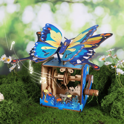 Wooden Butterfly Music Box Model Kit with Colour Butterfly or Natural Butterfly Music Box Checkout Options
