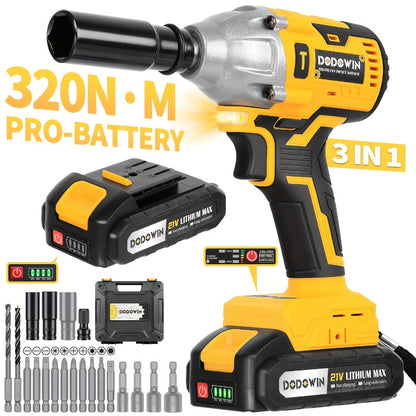 High Torque Impact Wrench Kit 320NM / 1000NM Brushless Cordless – 21V with 2.0AH / 4.0AH Batteries, Quick Charger, 6 Sockets & Full Accessories, Electric Impact Gun for Car Repair, Auto Mechanic & Home Use