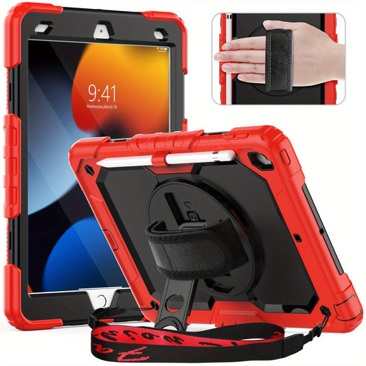 iPad 9th 8th 7th Generation Case 10.2 Inch Heavy Duty with Screen Protector, Hand & Shoulder Strap, 360° Rotating Stand, Pencil Holder – Full Body Protection for iPad 7/8/9 Gen, Black