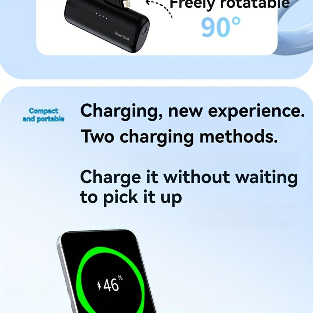 5000mAh iPhone Power Bank 2-in-1 Connector LCD Display Slim Portable Charger Compatible with iPhone 17 16 15 14 13 12 11 – Small Compact External Battery Pack 5V 2A Fast Charge