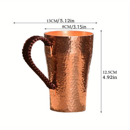 Hammered Copper Coffee Mug with 13.53oz Capacity, Tall Tapered Body and Textured Wrapped Handle