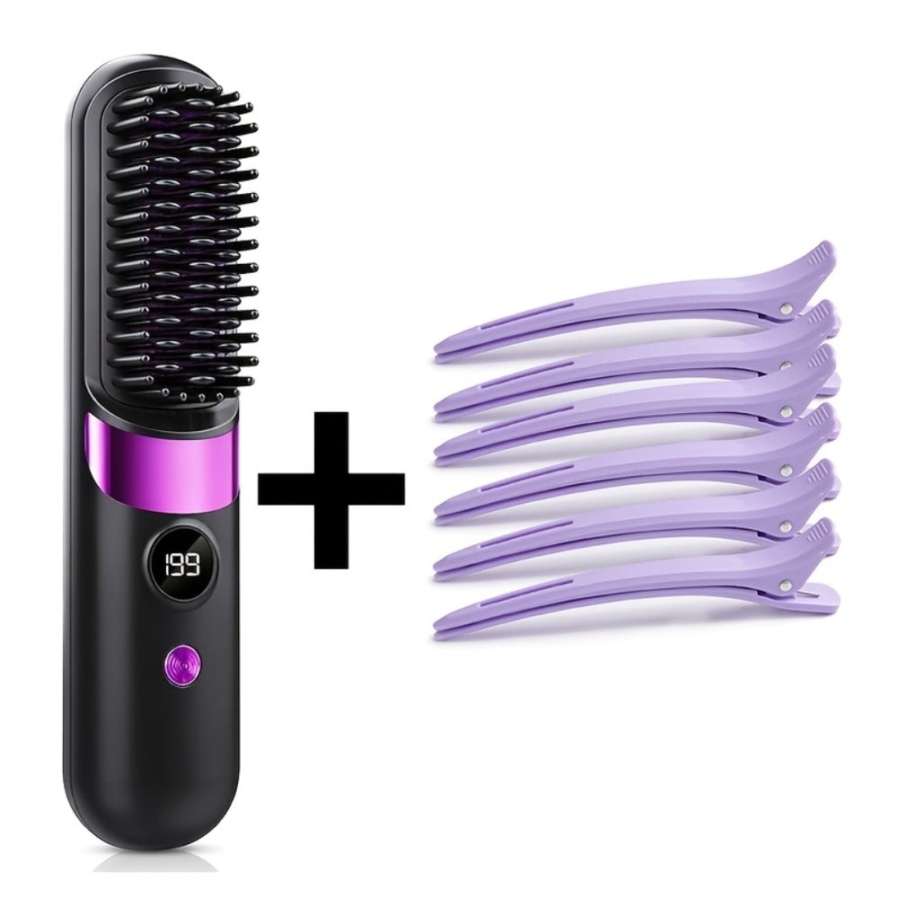 Ionic Hair Straightener Brush USB-C Rechargeable 3-in-1 Straightener Curler Styler — Adjustable Temperature, Anti-Scald Bristles, Frizz Control & Shine Boost, Salon Results at Home for All Hair Types