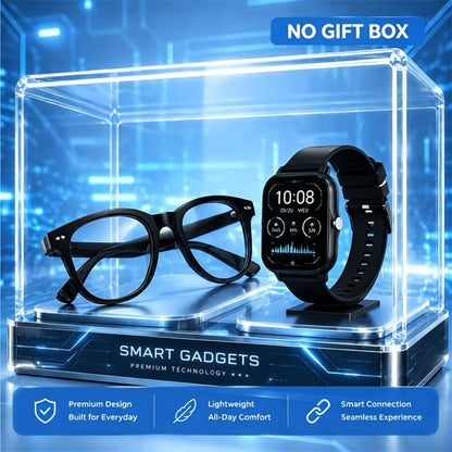 AI Smart Glasses & Smartwatch Bundle, Multilingual Real-Time Translation, Touch Control, Full Touch Screen Watch, High-End Fashion Smart Wearable Tech Combo – Gift for Tech Lovers & Travelers