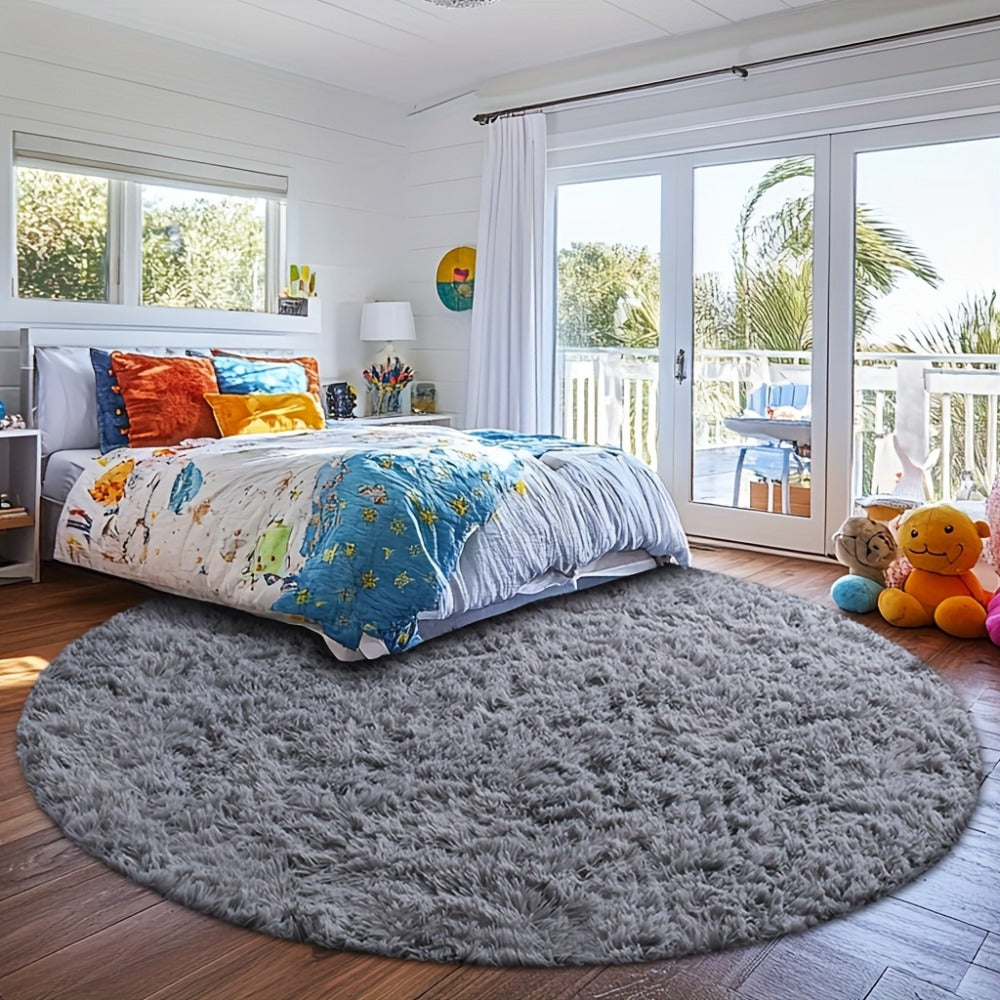 Area Rug, Round Shaggy Plush Carpet in Seven Colors and 4-, 5- or 6-Foot Diameters with Spot-Clean Care