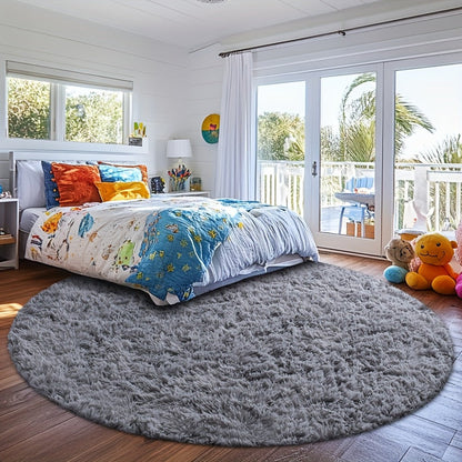 Area Rug, Round Shaggy Plush Carpet in Seven Colors and 4-, 5- or 6-Foot Diameters with Spot-Clean Care
