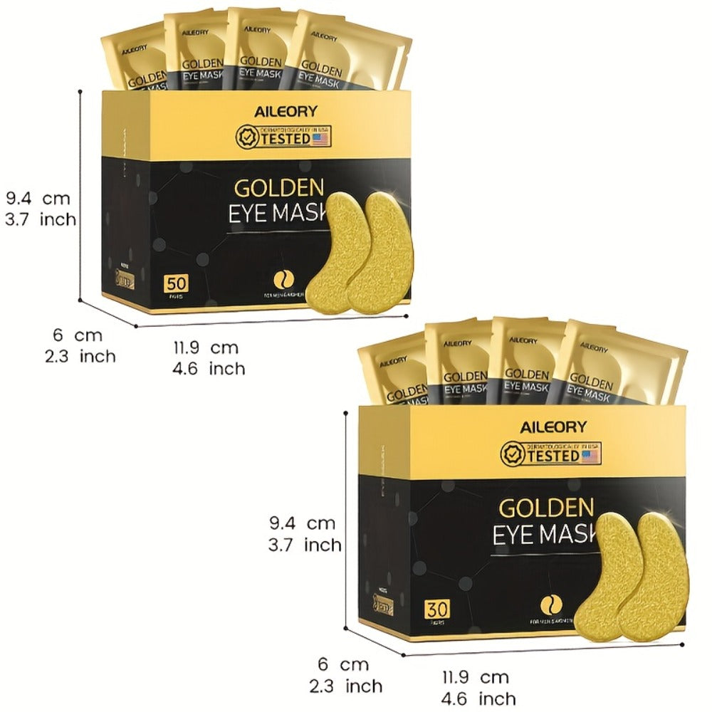 30-Pair ALIEORY Gold-Tone Under-Eye Patch Box with Individual Pouches and Collagen and Hyaluronic Acid Wording