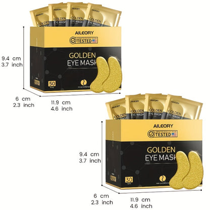30-Pair ALIEORY Gold-Tone Under-Eye Patch Box with Individual Pouches and Collagen and Hyaluronic Acid Wording