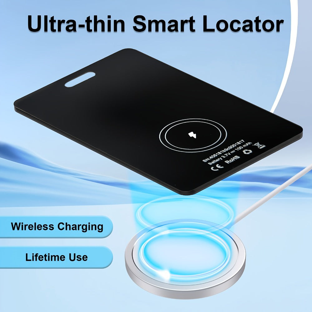 Apple Find My Wallet Tracker Card – Ultra-Thin Rechargeable Bluetooth Tracker | 105dB Alert, Wireless Qi Charging, Left-Behind Alerts & Siri Support