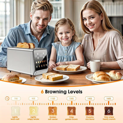 900W Two-Slice Touchscreen Toaster with Five Bread Modes, Six Shade Settings, Memory and Stainless Finish