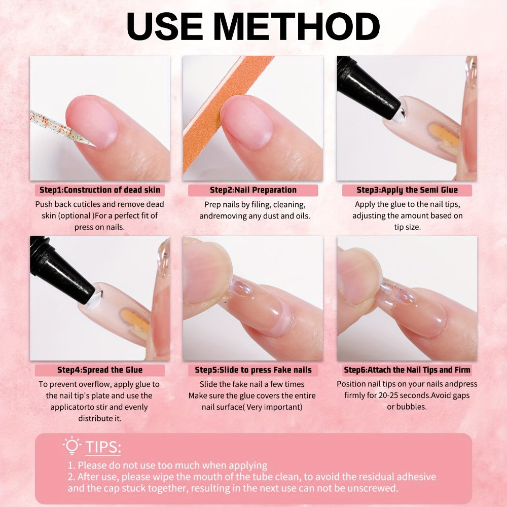 Nail Glue Set, MAGIC ARMOR Four 10g White and Black Squeeze Tubes with Precision Nozzles for Nail Art