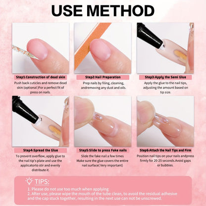 Nail Glue Set, MAGIC ARMOR Four 10g White and Black Squeeze Tubes with Precision Nozzles for Nail Art