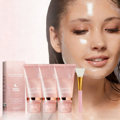 Three-Piece Collagen Night Wrap Mask Set with Jelly Brush and Hyaluronic Acid for Evening Care