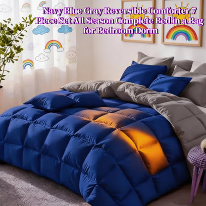 Seven-Piece Comforter Bed-in-a-Bag Set with Short-Plush Fabric, 12 Colors and Full, Queen or King Sizes