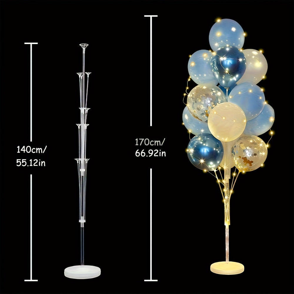Party Decorations Two Blue Floor Balloon Holder Stands with LED String Lights and 55 or 67-Inch Heights