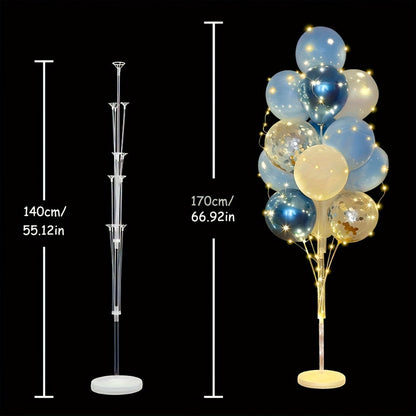 Party Decorations Two Blue Floor Balloon Holder Stands with LED String Lights and 55 or 67-Inch Heights