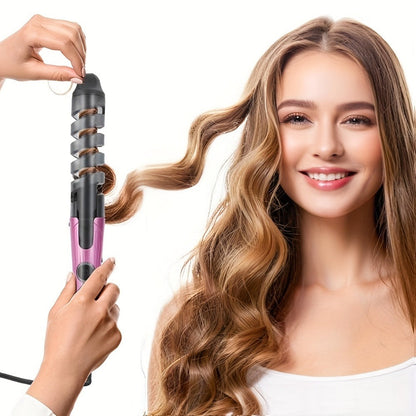 Spiral Curling Wand for Women Professional Hair Curler Electric Curl Iron Fast Heat-Up Long-Lasting Waves Bouncy Defined Spiral Curls All Hair Types Lightweight Ergonomic US Plug Gift for Girls Pink