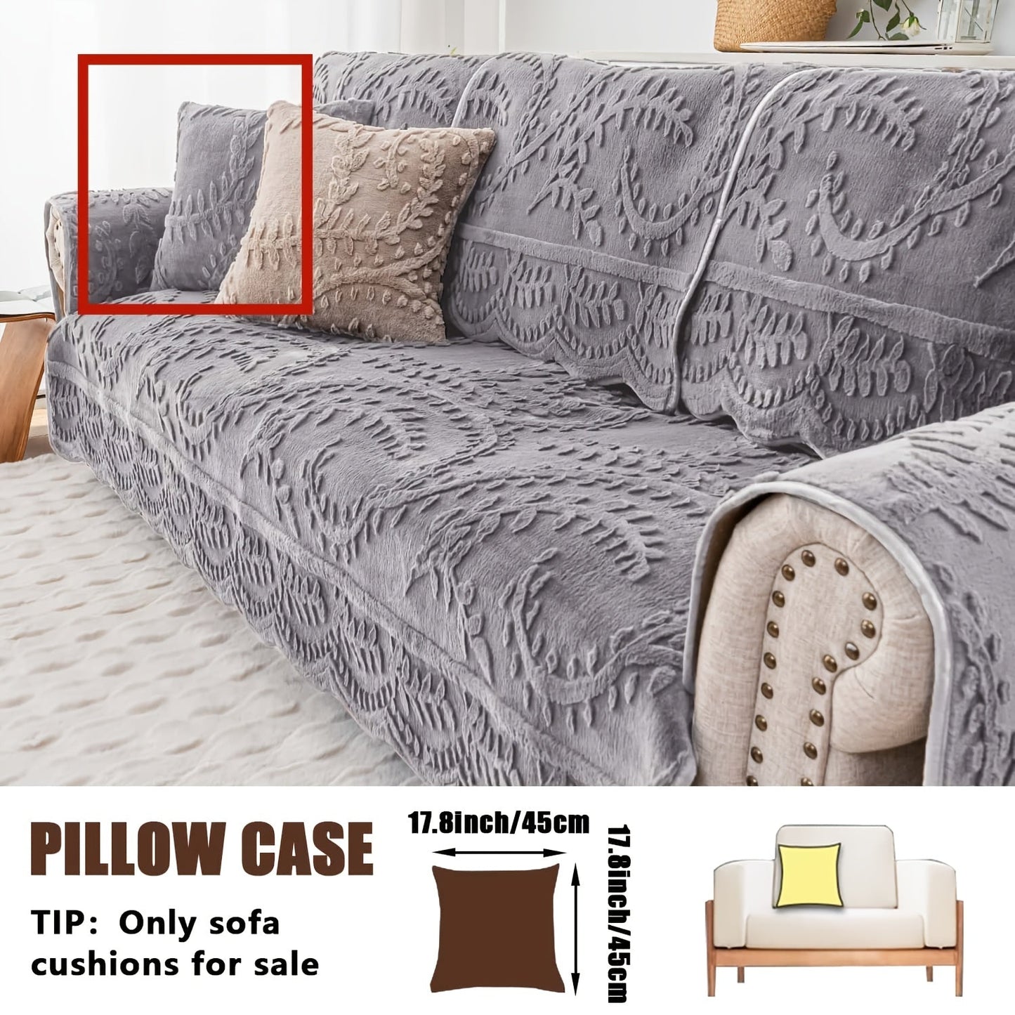 Sofa Cover Quilted Faux Rabbit Fur Plush Panels in 35.43-Inch Width with Seat, Pillowcase and Two-Piece Options