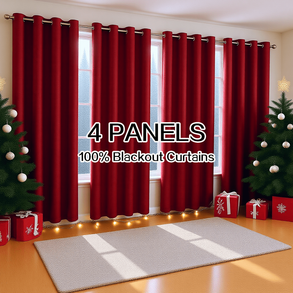 Four-Panel Grommet Blackout Curtain Set in Wine Red, Black or Gray with Six Sizes from 37 x 54 to 52 x 108 Inches