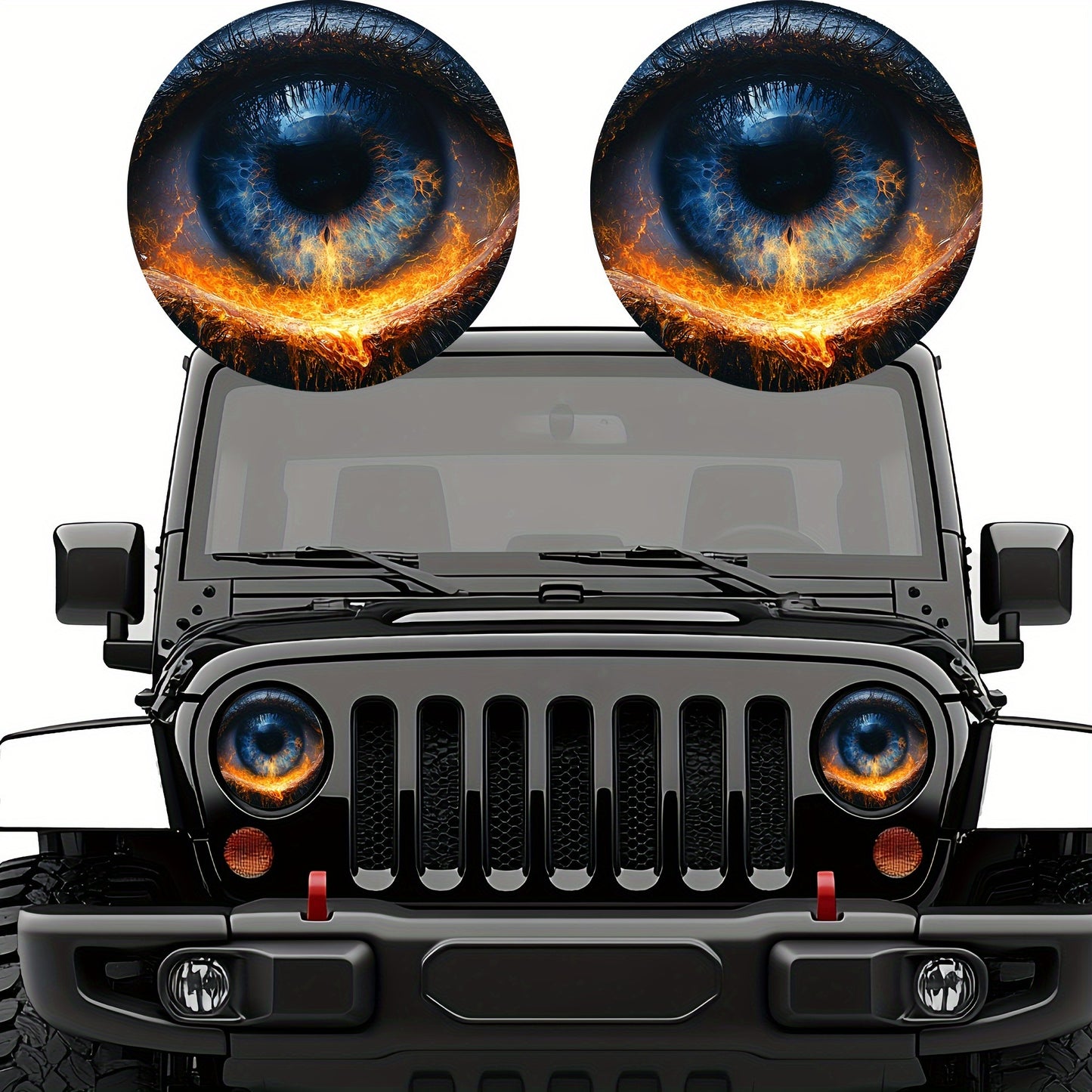 3D Beast Eye Headlight Stickers – Funny Car Headlight Decals for Jeep Round Headlights, Truck Body, Bumper & Window Decoration, Reusable PVC Glossy Stickers (1 or 2 Pairs)
